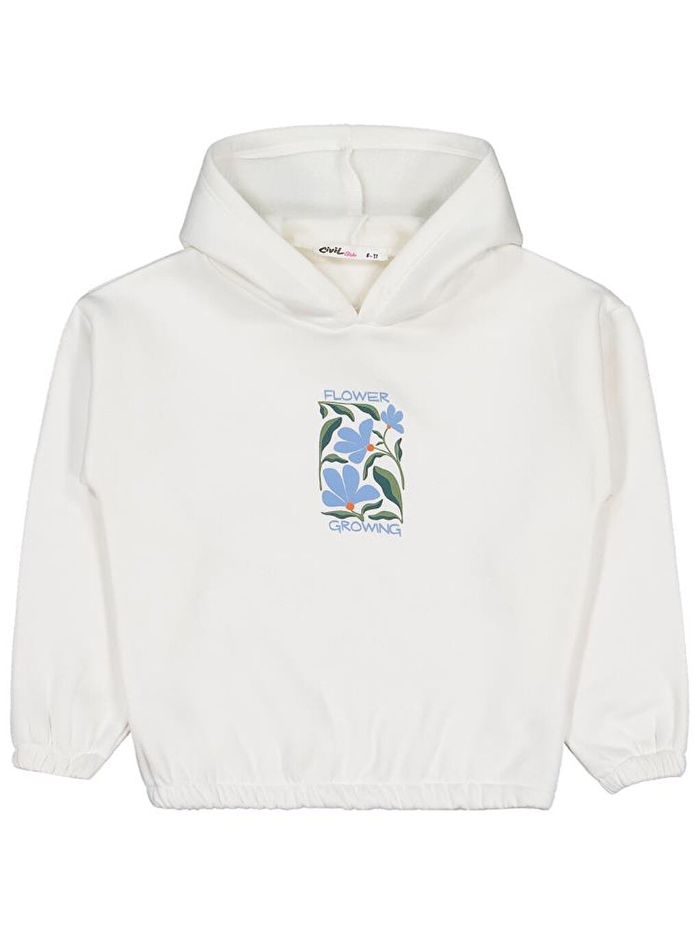 Girls Flower Baskılı 6-9 Yaş Sweatshirt - Ekru 6-7 Yaş