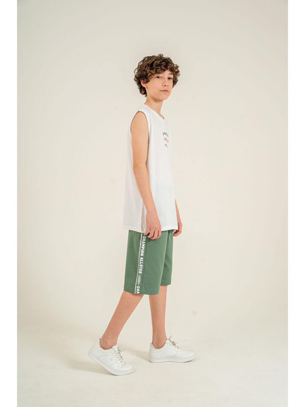 Yeşil Champion Allstar 1990 Baskılı Üst Atlet Alt Sağ Sol  Baskılı Erkek Çocuk Şort - Atlet Takımı-2