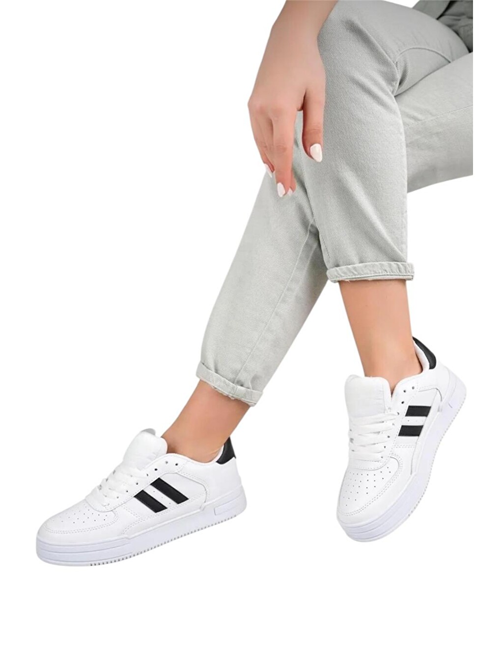 Kadın Sneaker Günlük Spor Ayakkabı Beyaz - Siyah-4