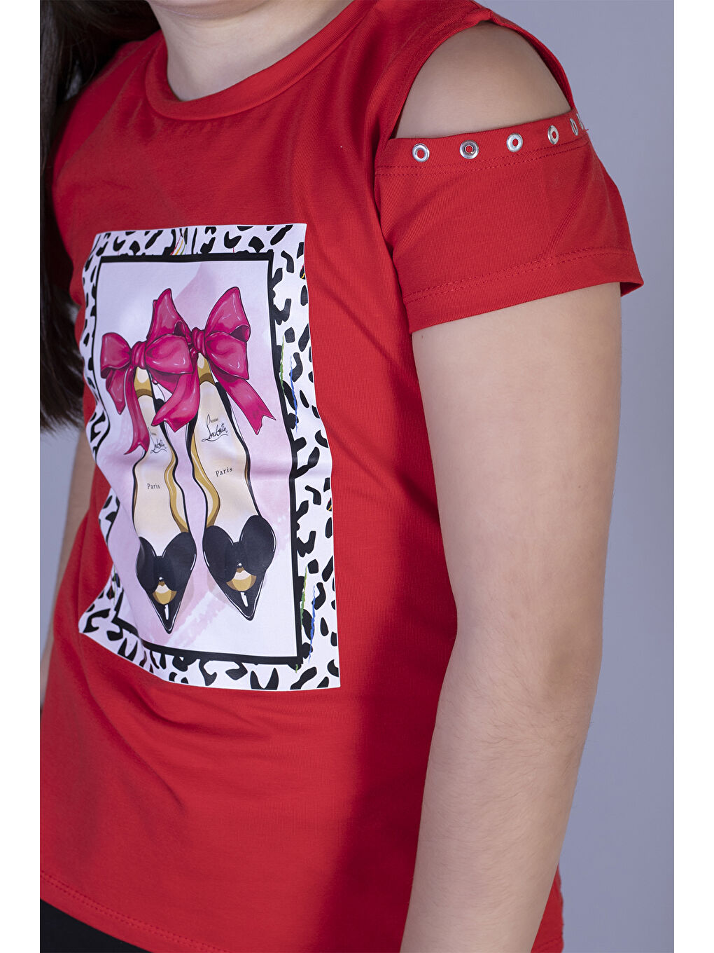 Kırmızı Kız Çocuk Baskılı Tişört-3