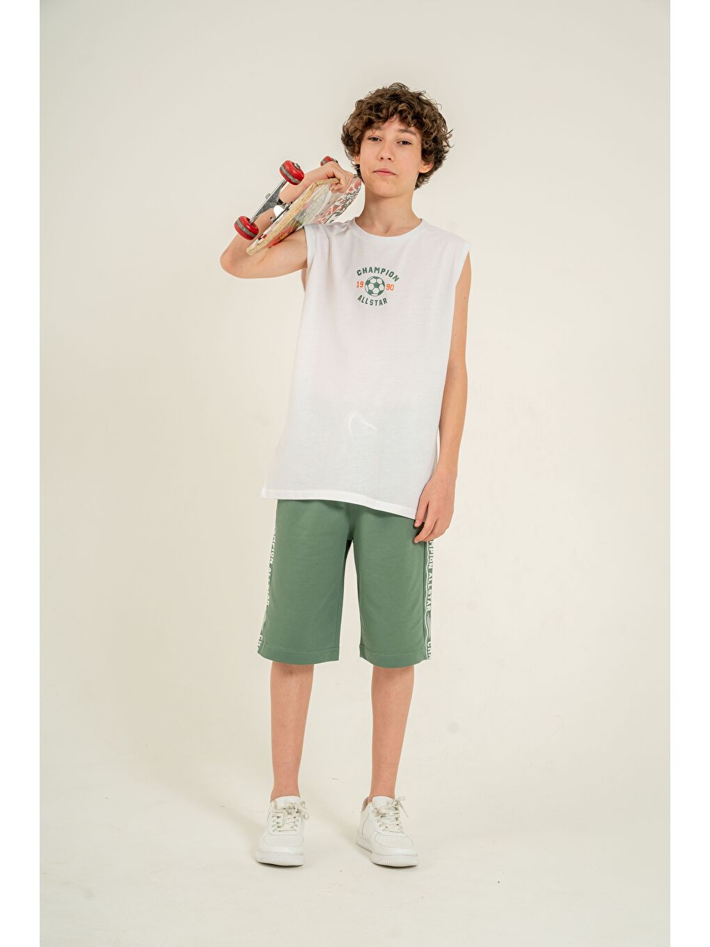 Yeşil Champion Allstar 1990 Baskılı Üst Atlet Alt Sağ Sol  Baskılı Erkek Çocuk Şort - Atlet Takımı-5