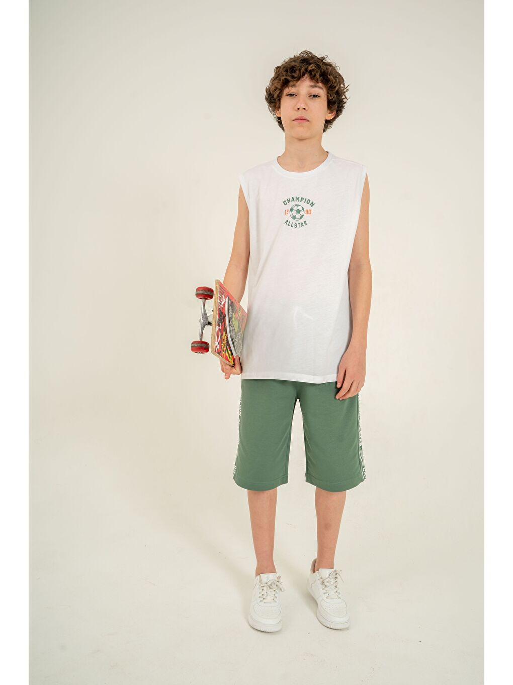 Yeşil Champion Allstar 1990 Baskılı Üst Atlet Alt Sağ Sol  Baskılı Erkek Çocuk Şort - Atlet Takımı-6