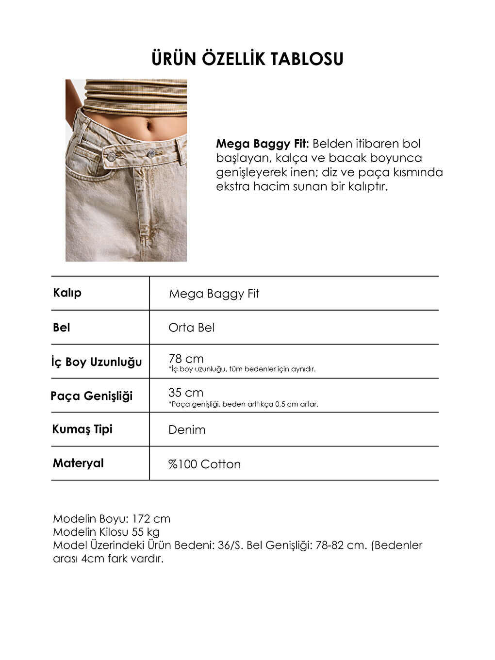 Bej Kadın Taş Renk 4s6-76 Mega Baggy Fit Kemer Detaylı Bol Kesim Denim Jean-4