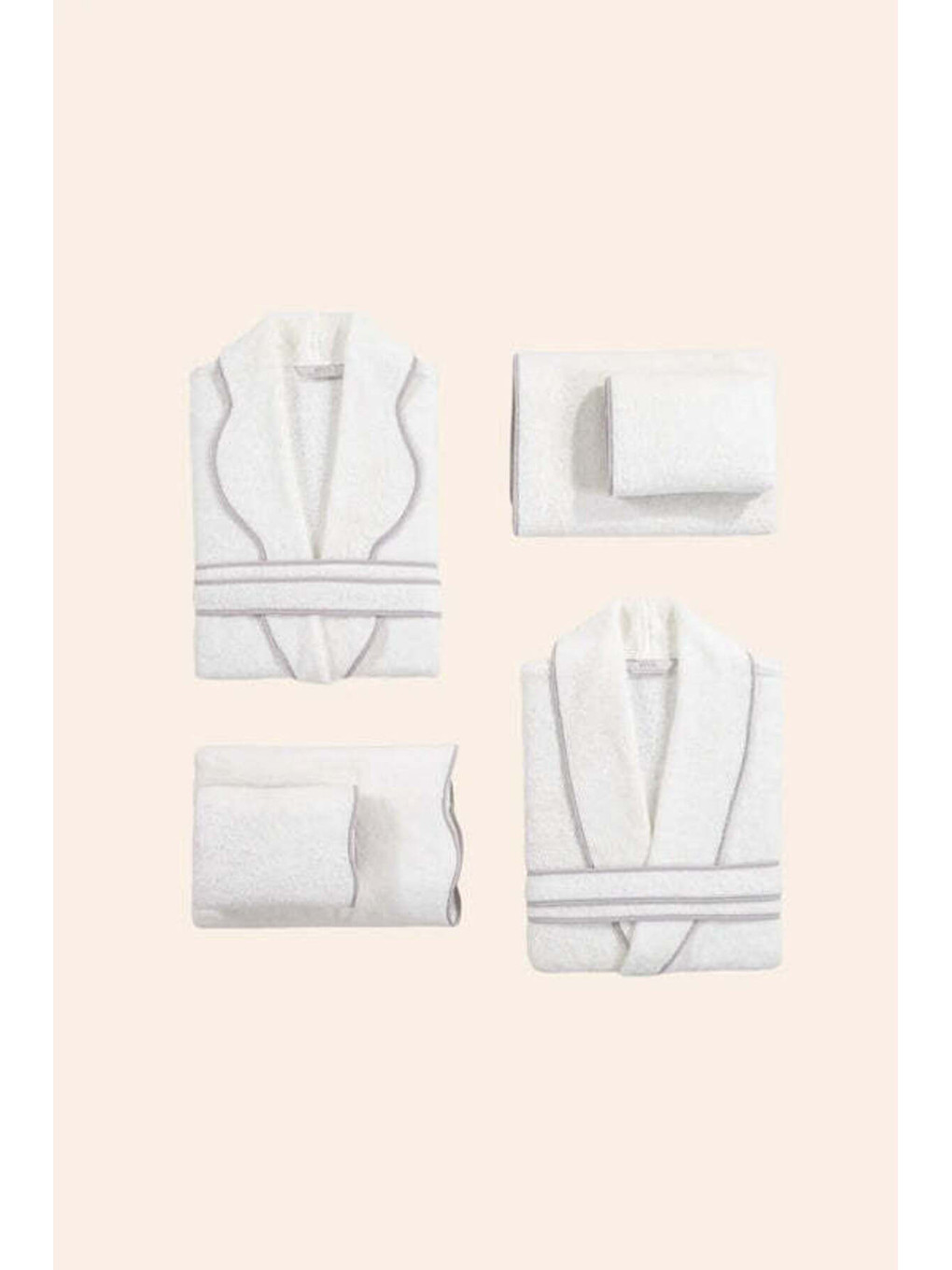 Ekru Scallop %100 Pamuk 6 Parça Aile Seti Ecru+stone Gray-1