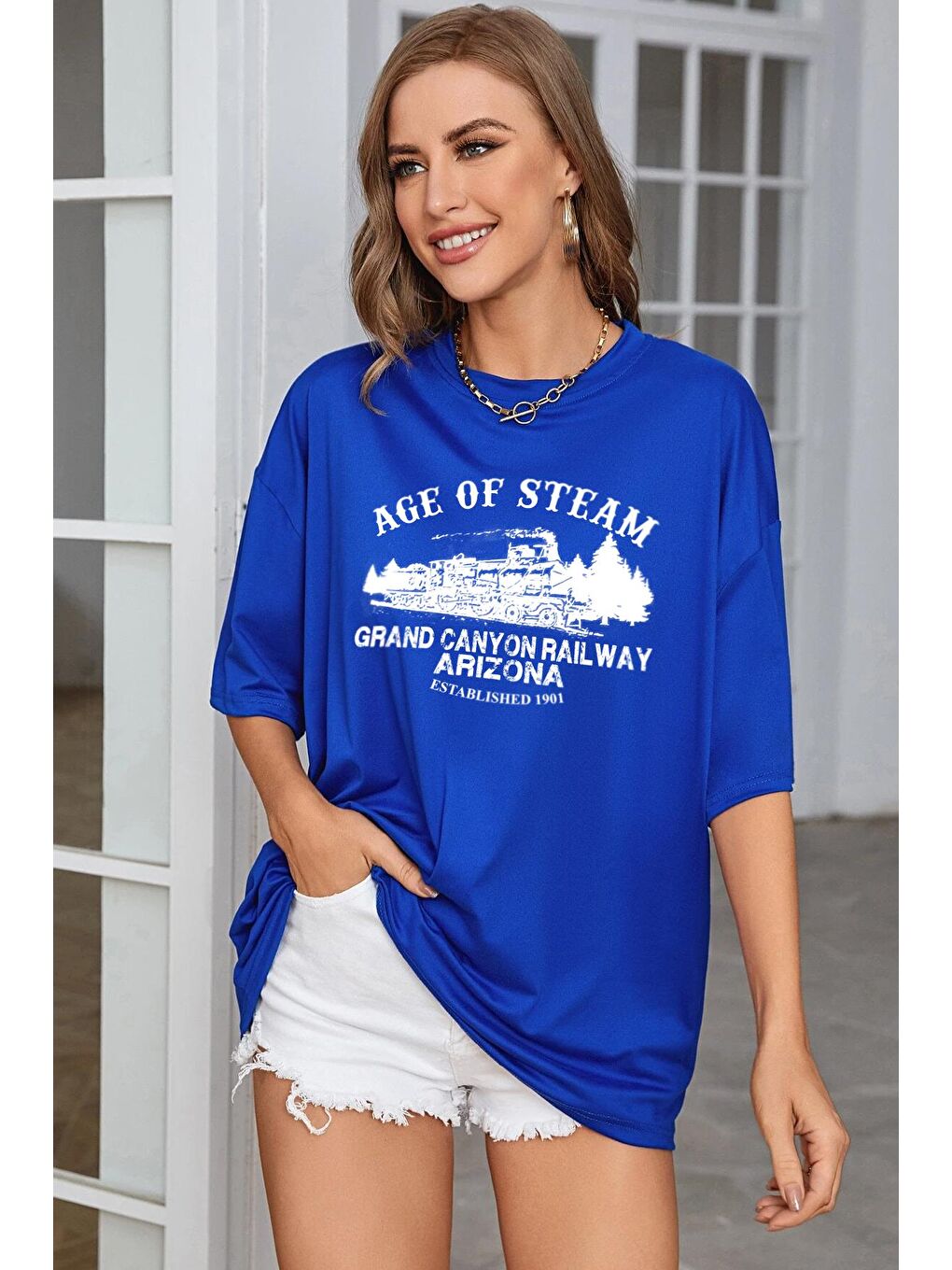 uyguntarz Mavi Unisex Age Of Steam Baskılı Tasarım Tshirt