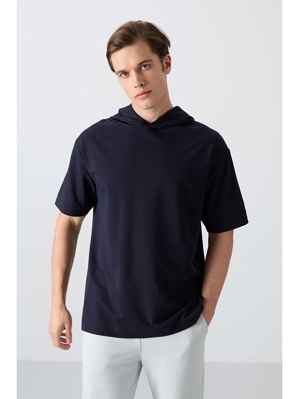 TOMMYLIFE Lacivert Pamuklu Kalın Yumuşak Dokulu Oversize Fit Basic Erkek T-Shirt - 88352 - 3