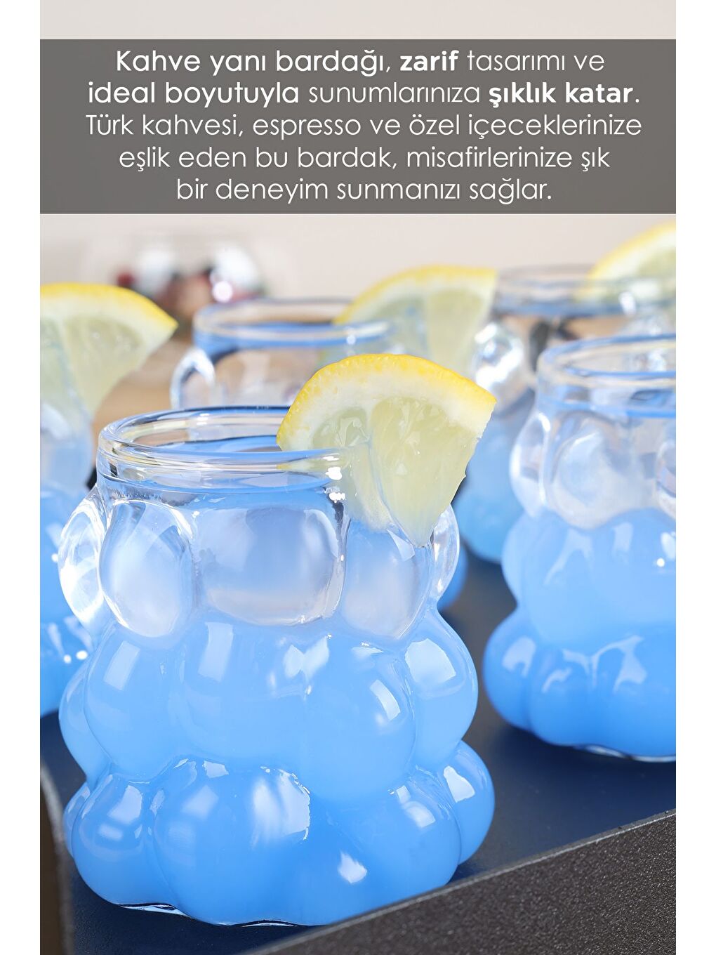 Renksiz 6'lı Borosilikat Cam Kahve Yanı Su Bardağı Mini Boy Boncuk Şekilli Üzüm Model Sunum Bardağı 60 ml-2