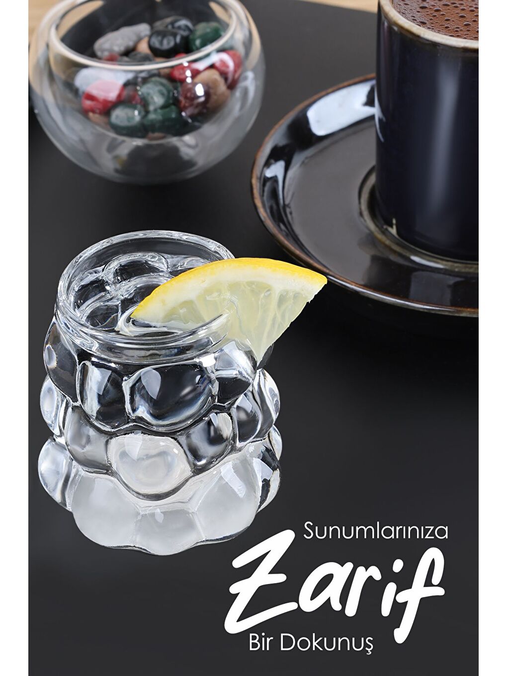 Renksiz 6'lı Borosilikat Cam Kahve Yanı Su Bardağı Mini Boy Boncuk Şekilli Üzüm Model Sunum Bardağı 60 ml-3