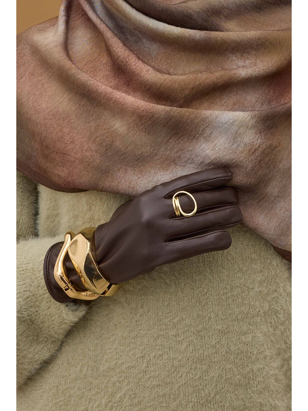 Kahverengi %100 Deri Kısa Eldiven Acı Kahve-1