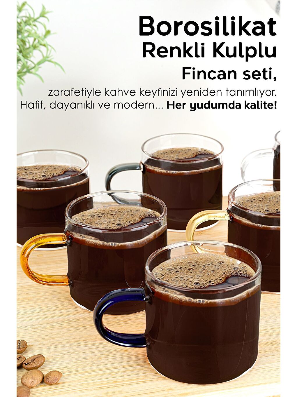 Karışık 6'lı Renkli Kulplu Kahve Fincan Takımı Borosilikat Cam Espresso Kahve Bardağı 100 ml-2