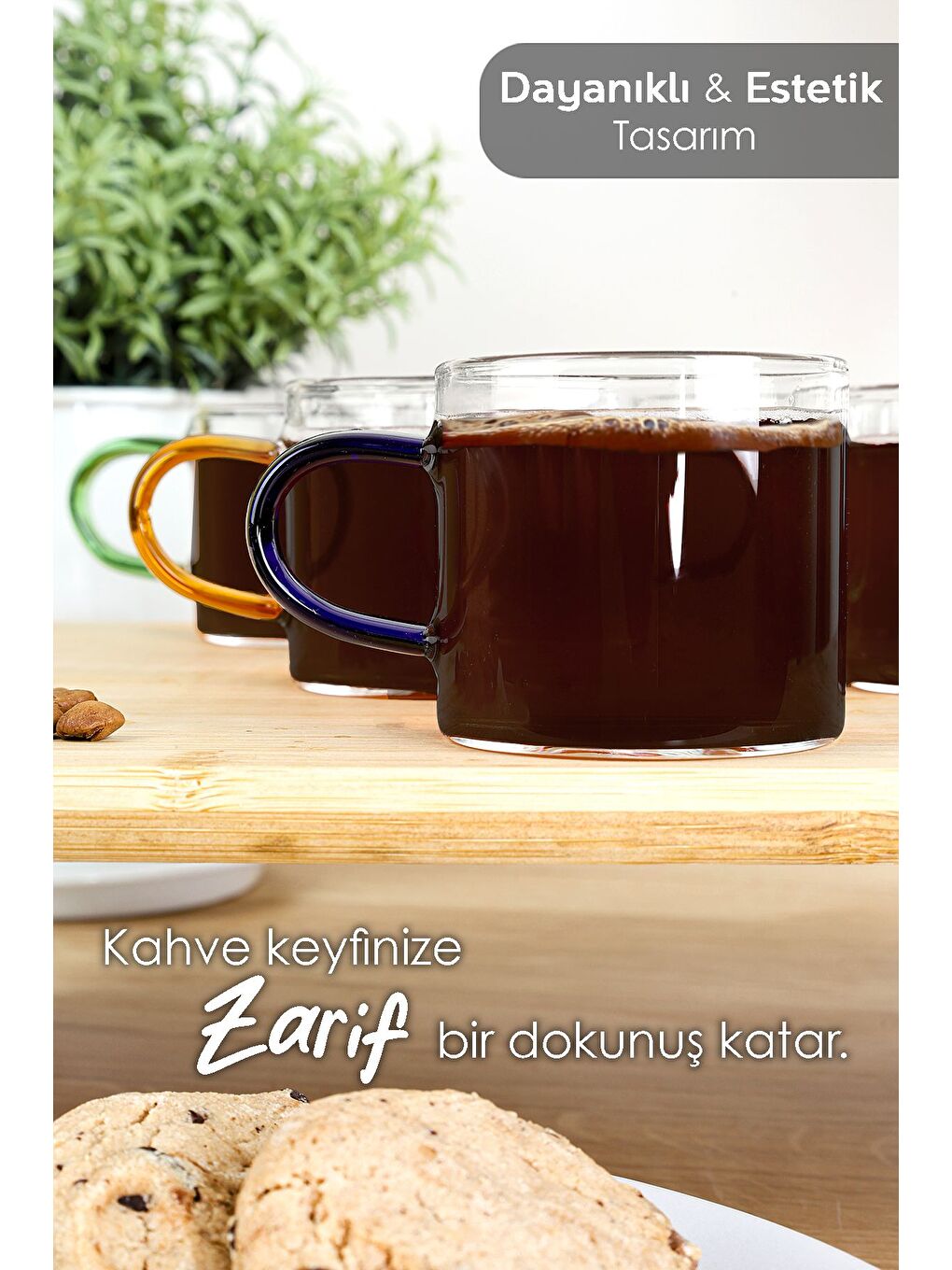 Karışık 6'lı Renkli Kulplu Kahve Fincan Takımı Borosilikat Cam Espresso Kahve Bardağı 100 ml-3