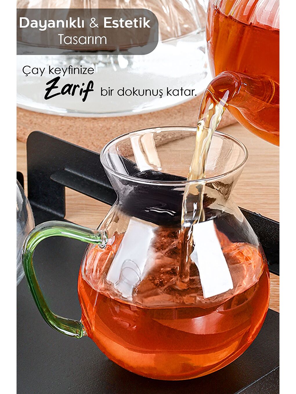 Karışık 6'lı Renkli Kulplu Borosilikat Cam Çay Bardağı Seti Kulplu Tombul Cam Bardak 200 ml-4