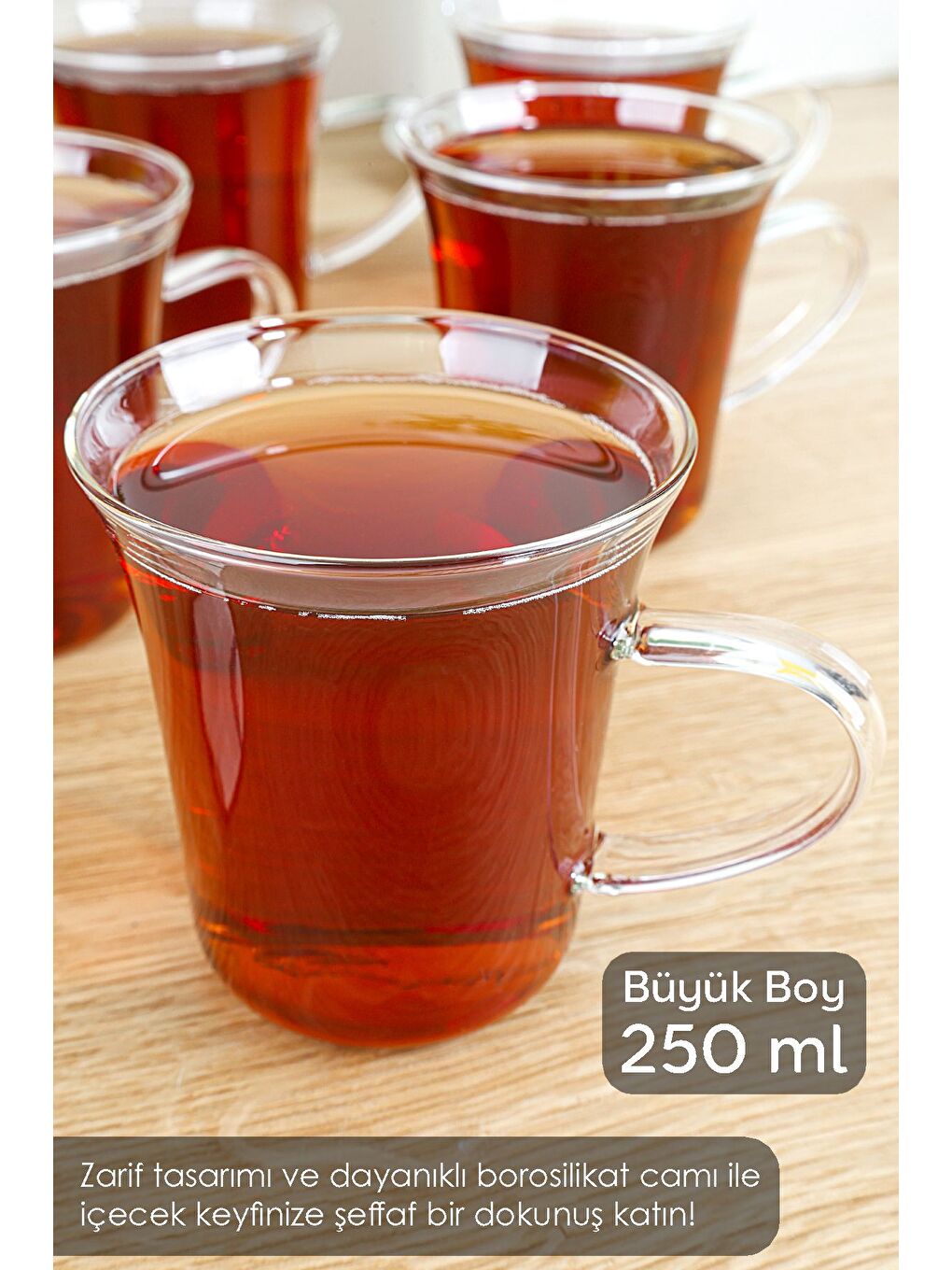 Renksiz 6'lı Kulplu Cam Çay Bardağı Takımı Borosilikat Cam Kupa Bardak Ofis Çay Kahve Bardağı 250 ml-3