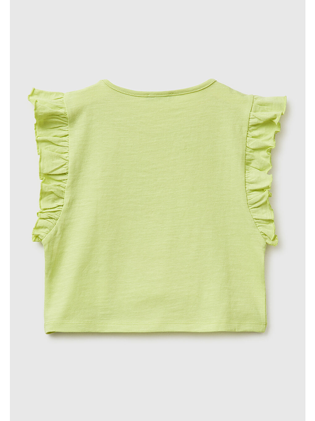 Kız Çocuk Sarı İşlemeli Kelebek Baskılı Kolları Fırfırlı T-Shirt-1