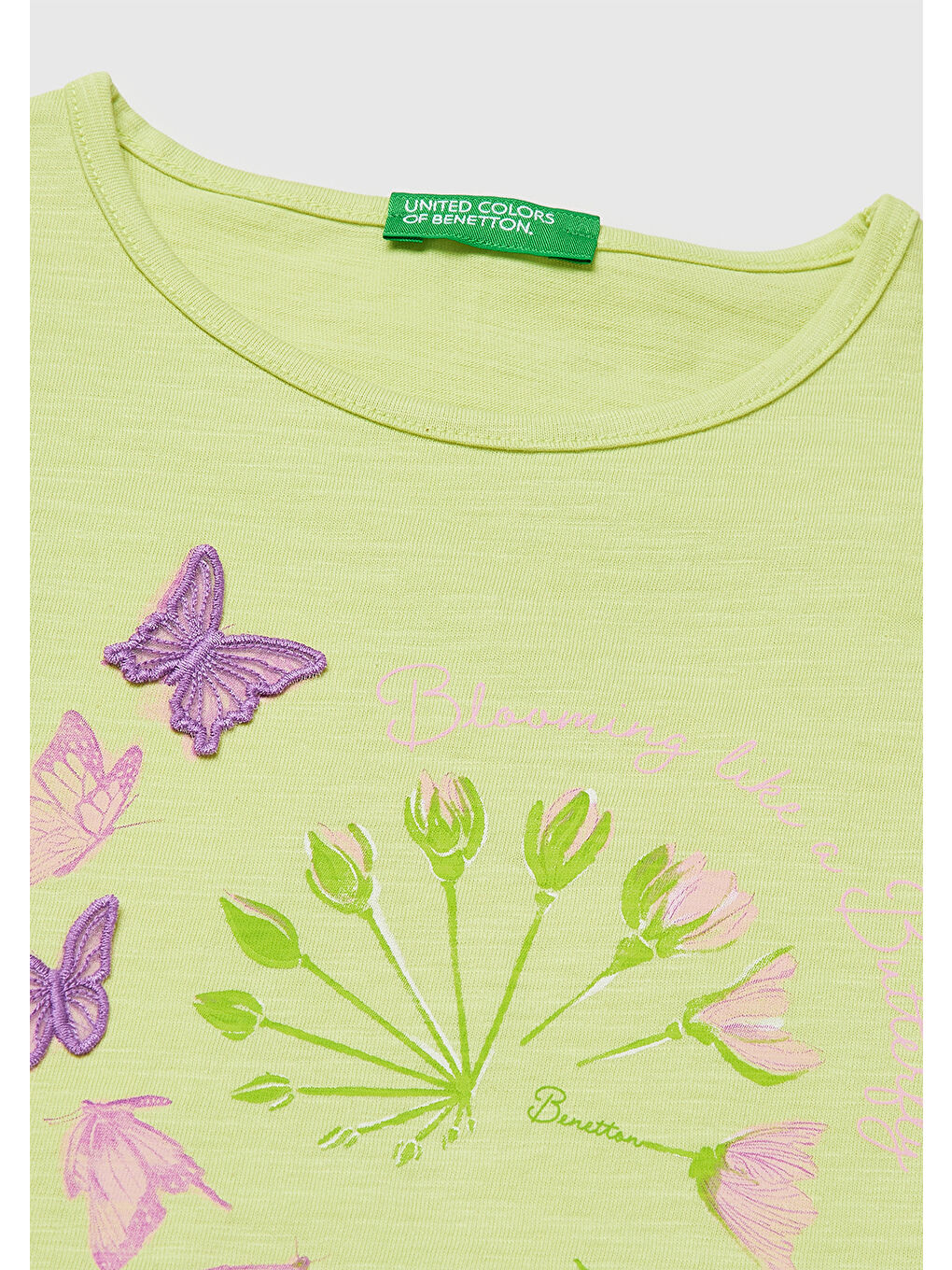 Kız Çocuk Sarı İşlemeli Kelebek Baskılı Kolları Fırfırlı T-Shirt-2