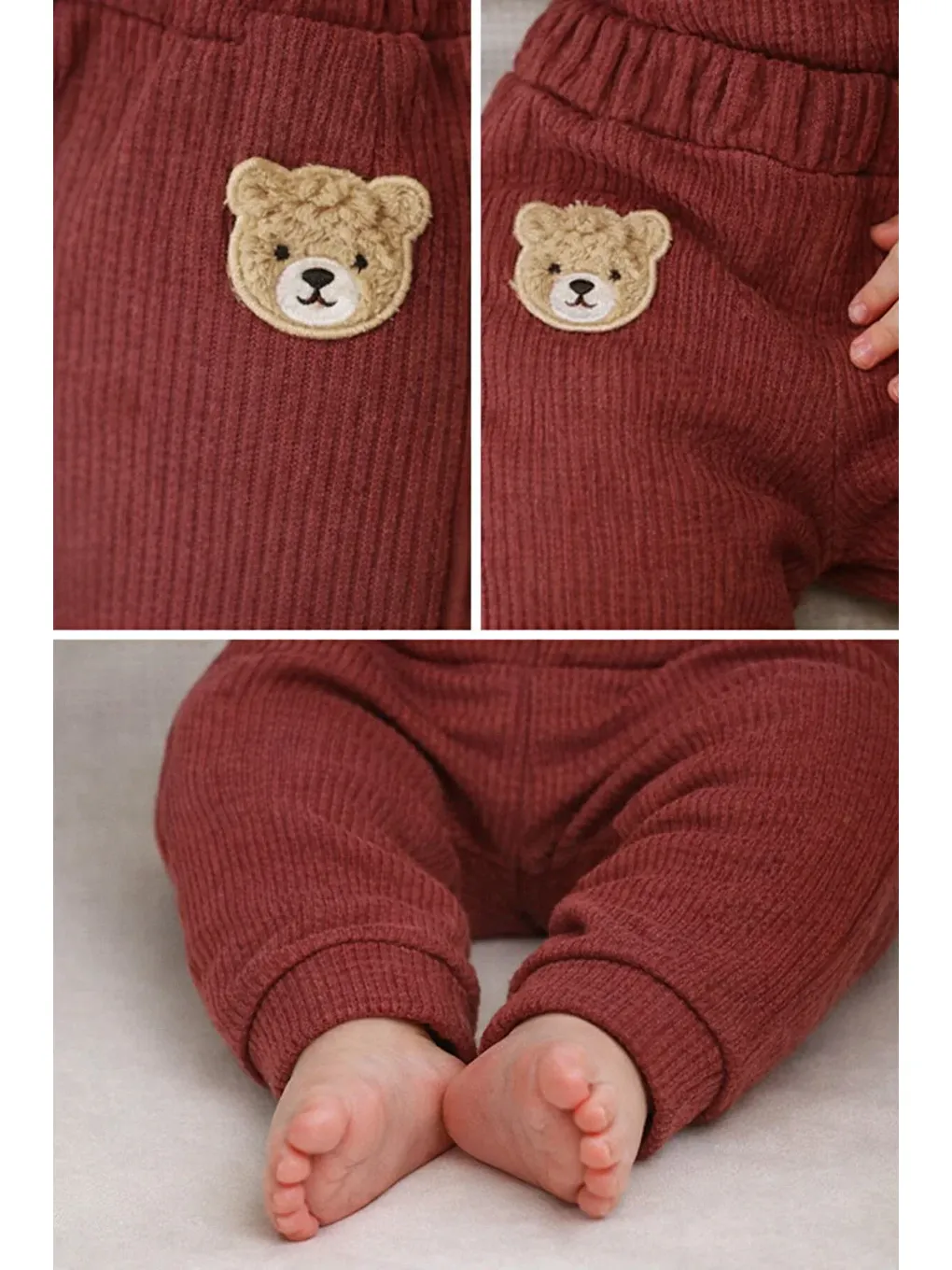 Kahverengi Ayıcık Kulaklı Waffle Kumaş Hırkalı 3’lü Bebek Takımı (6-24 Ay)-3