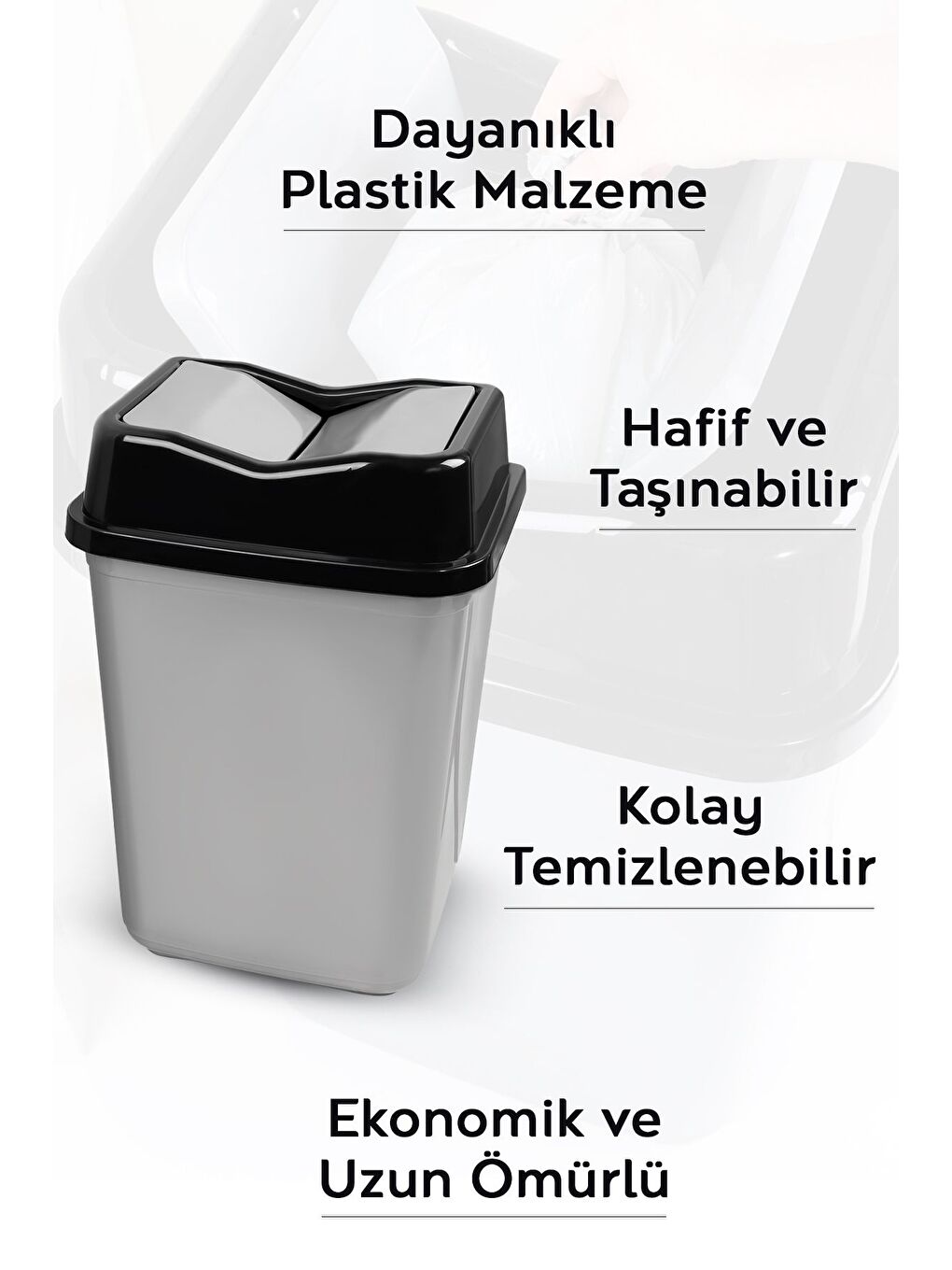 Çift Kapaklı Plastik Çöp Kovası Ev Ofis Banyo Mutfak Çöp Kovası Gri 30 Litre-2