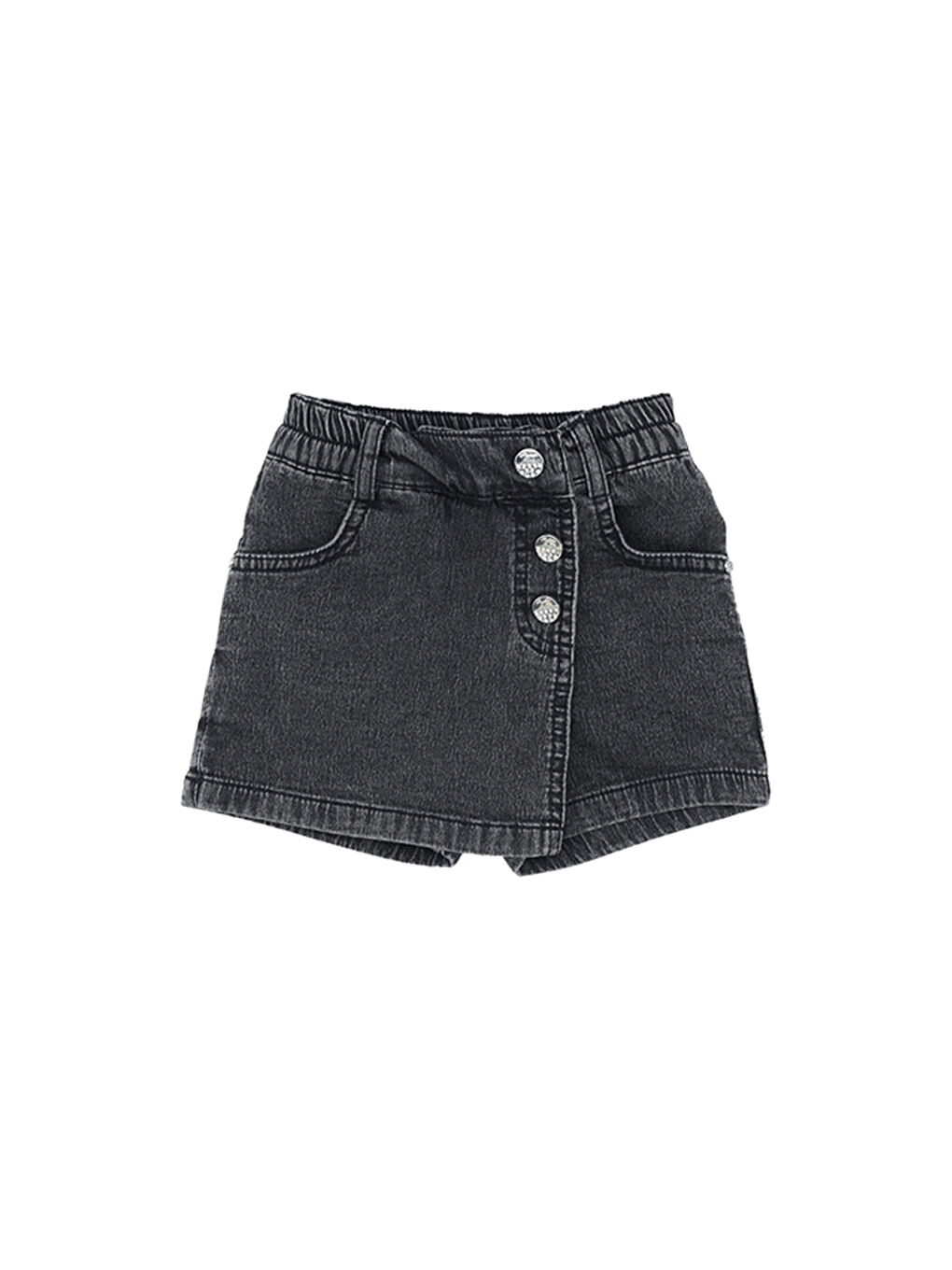 Siyah Kız Çocuk Süs Düğmeli Denim Şort Etek