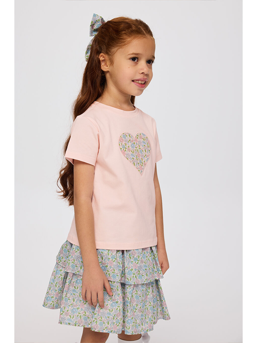 Pembe Liberty Kumaş Kısa Kollu Kız Çocuk Tişört-1