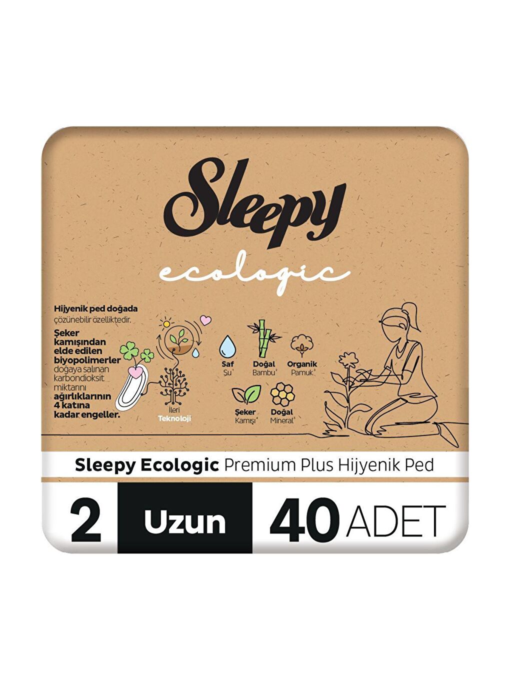 Sleepy Beyaz Tekli Paket Ecologic Premium Plus Hijyenik Ped Uzun 40 Adet Ped