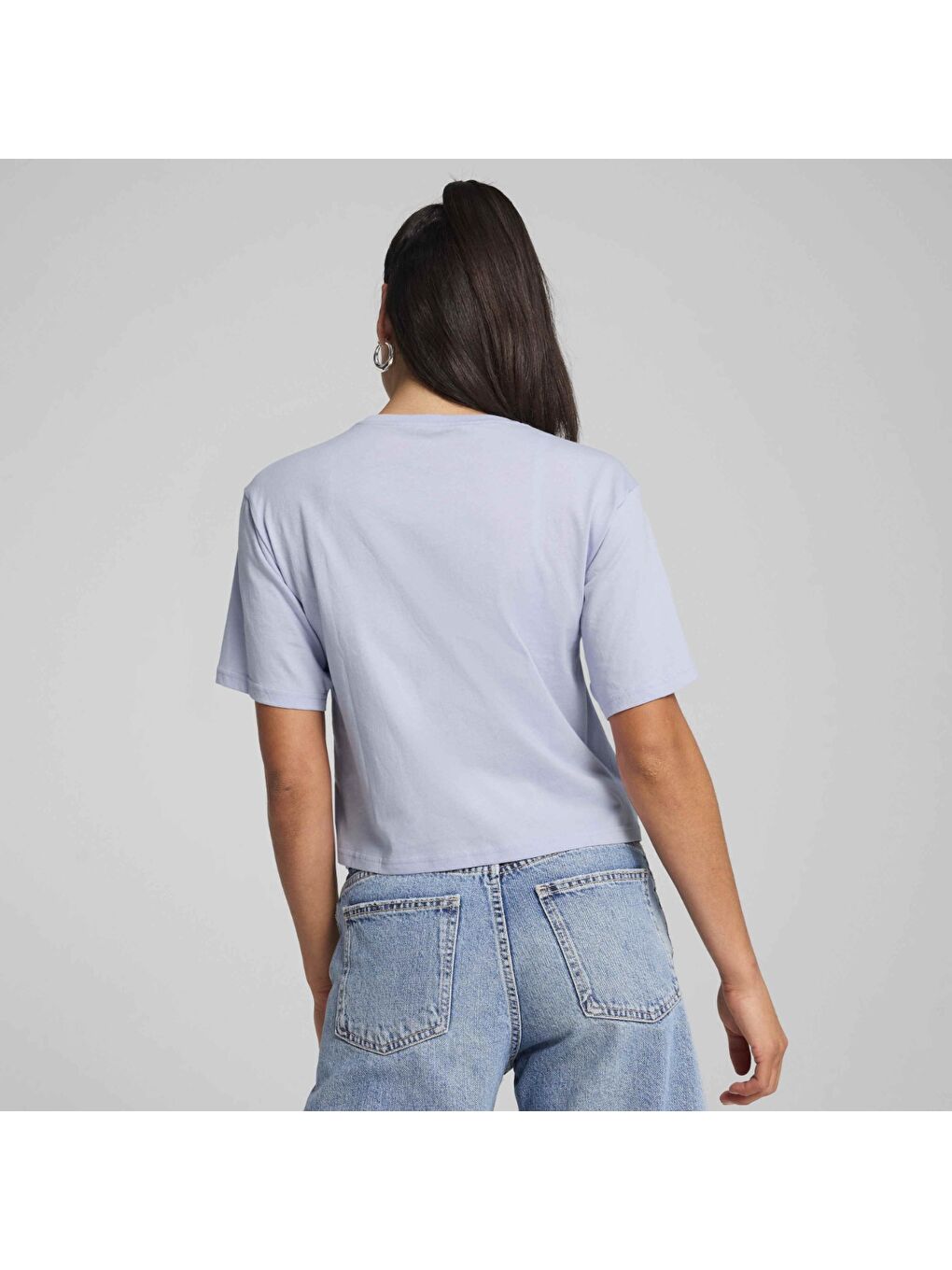 Essentials Cropped No 1 Logo Kadın Mavi Yuvarlak Yaka Tişört-2