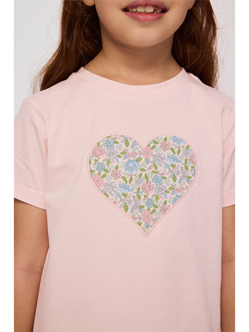 Pembe Liberty Kumaş Kısa Kollu Kız Çocuk Tişört-5
