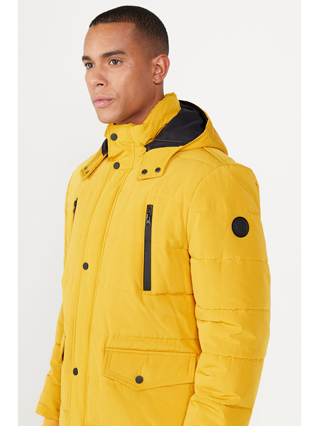 Erkek Sarı Standart Fit Normal Kesim Dik Yaka Soğuk Geçirmez Outdoor Kaban-3