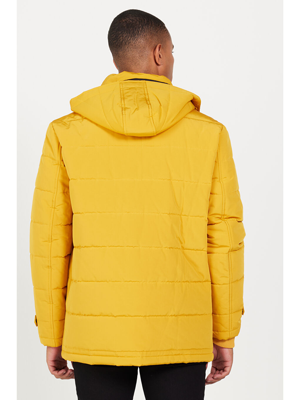 Erkek Sarı Standart Fit Normal Kesim Dik Yaka Soğuk Geçirmez Outdoor Kaban-4
