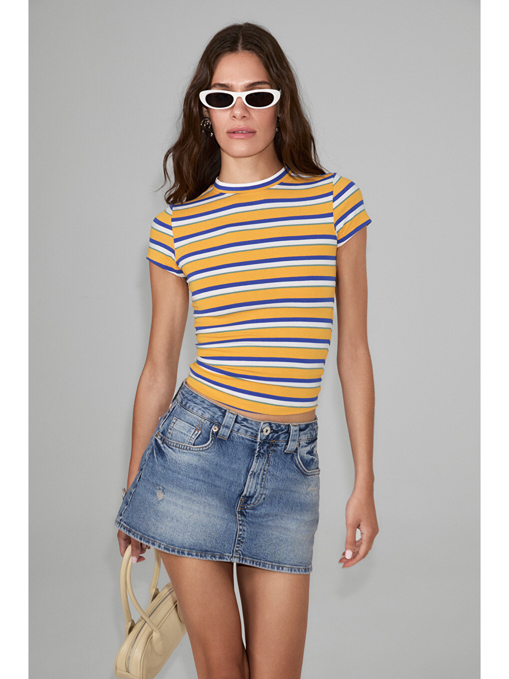 Hopewell Kadın Yuvarlak Yaka Örme Slim Fit Koyu Mavi T-shirt