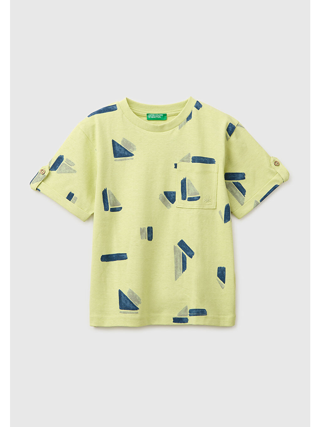 Erkek Çocuk Sarı Logo İşlemeli Düğmeli Cep Detaylı Tamamı Desenli T-Shirt