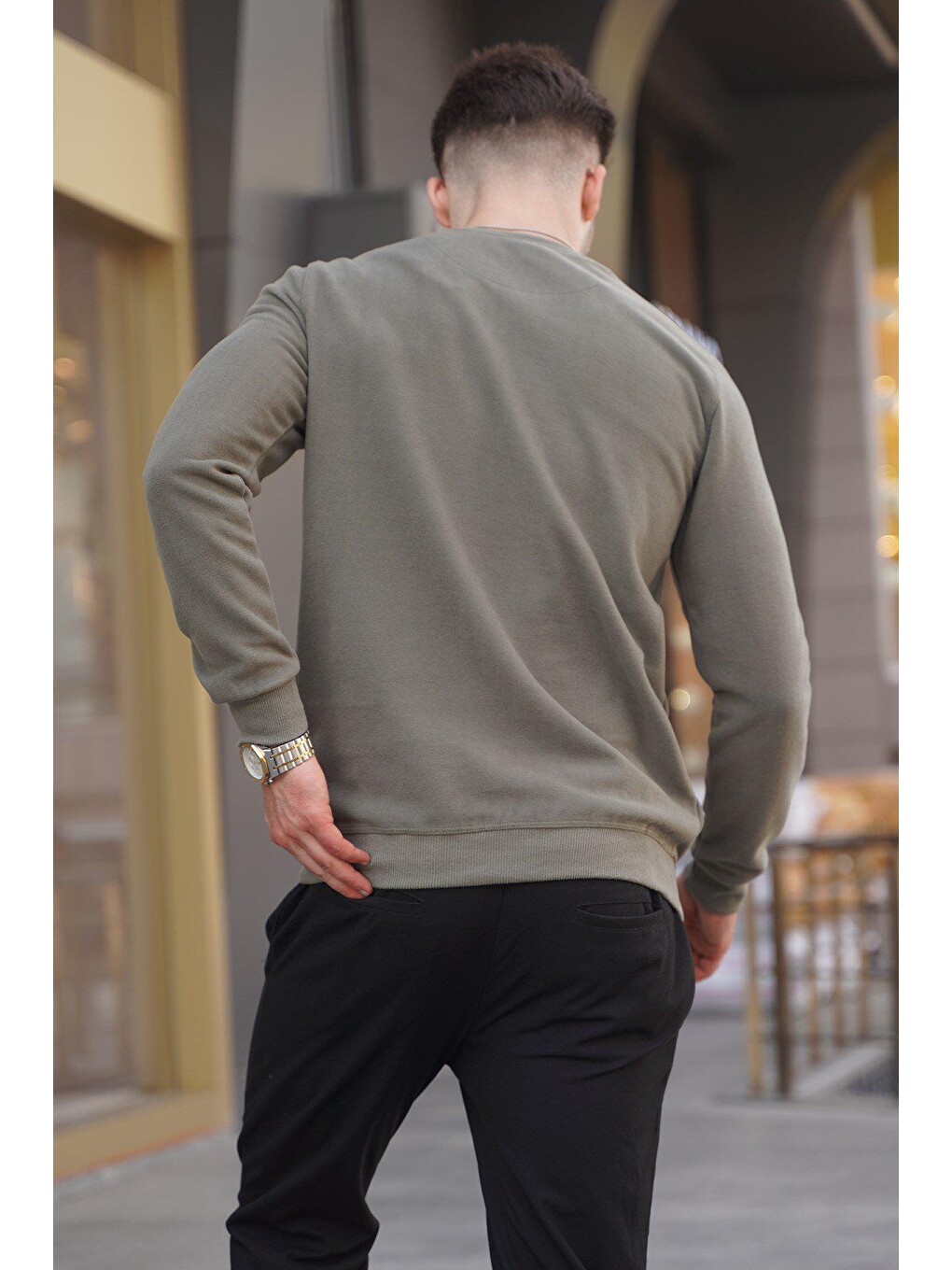 Açık Haki Bisiklet Yaka Regular Fit Basic Sweatshirt 5799-1