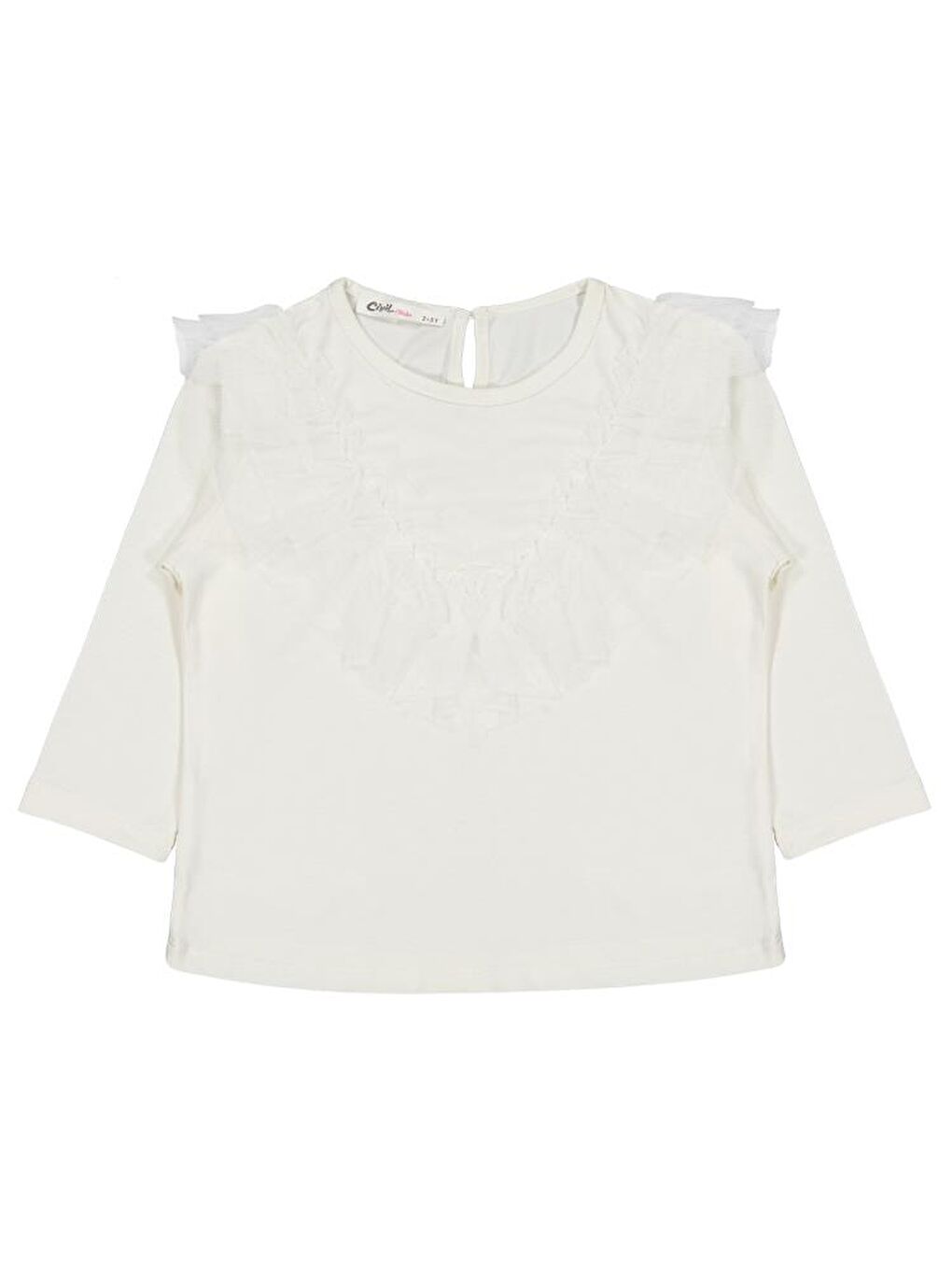 Girls Tül Fırfırlı 2-5 Yaş Sweatshirt - Ekru 4-5 Yaş