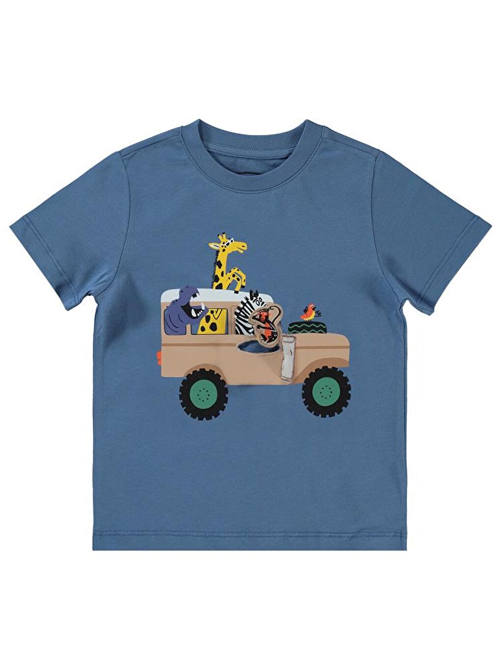 İndigo Boys Arabada Safari Hayvanlar Baskılı 2-5 Yaş Tişört