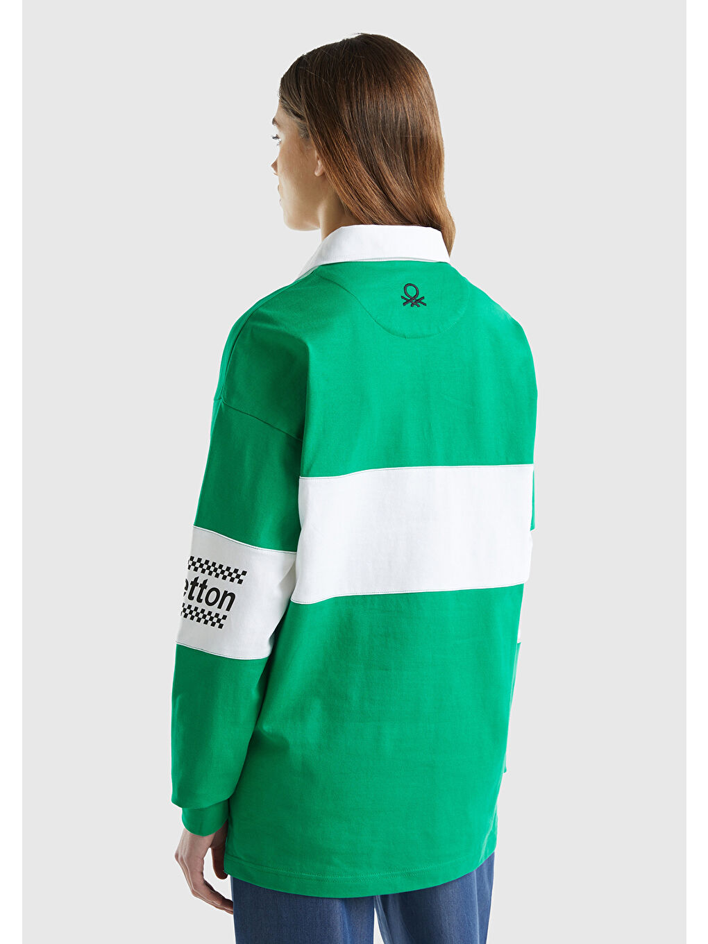 United Colors Of Benetton Unisex Yeşil %100 Pamuk Logo Baskılı Polo Yaka Sweatshirt - 1