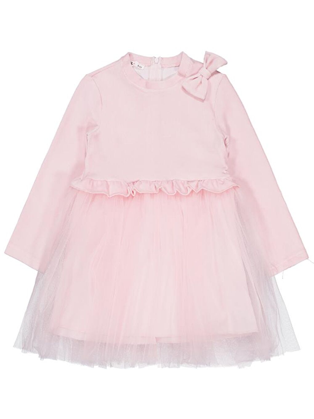 Pembe Girls Fiyonklu 6-9 Yaş Elbise - Pudra 6-7 Yaş-1