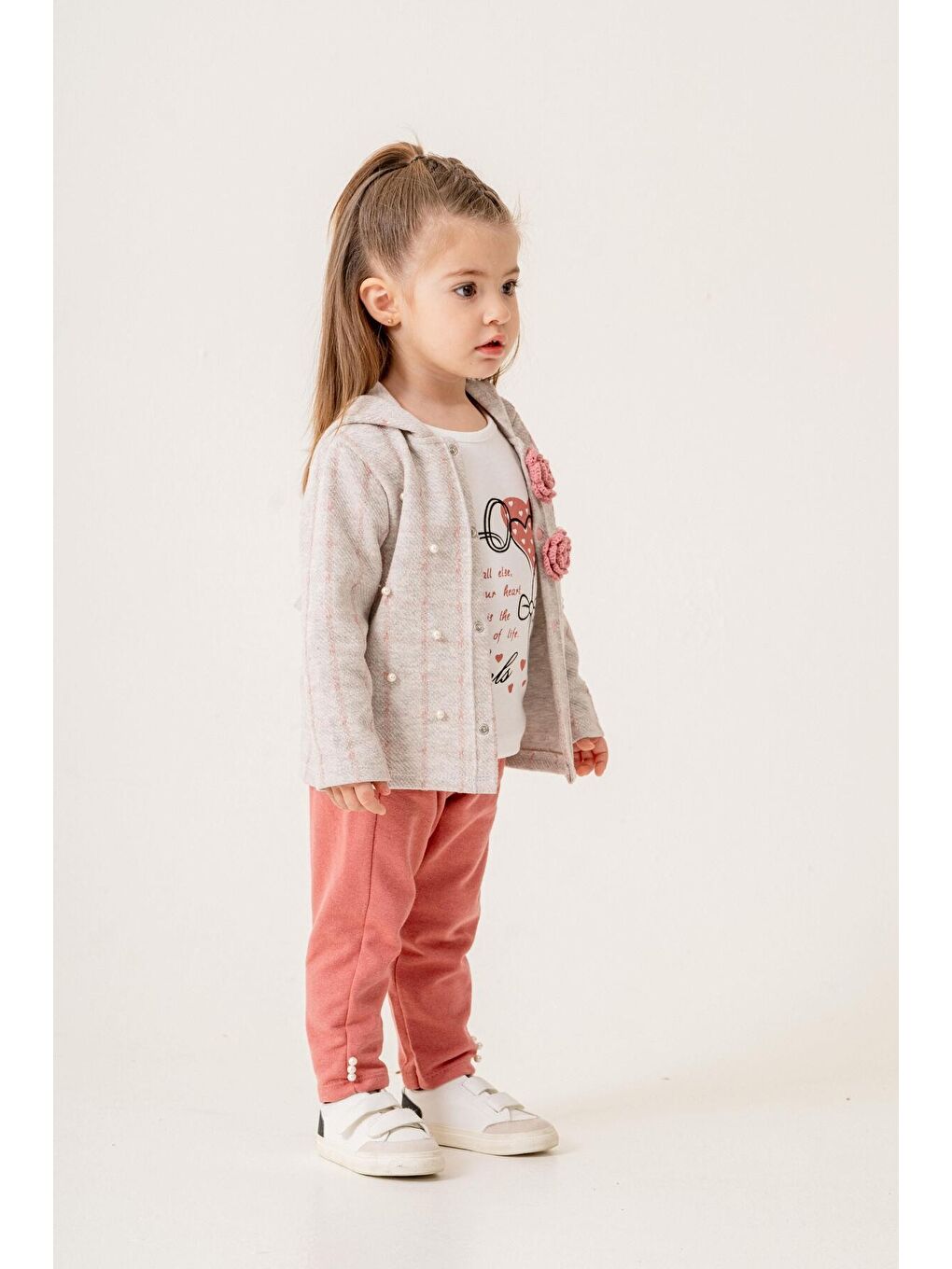 Pembe %100 Pamuklu Ekose Kumaş Bebek Üçlü Takım-2