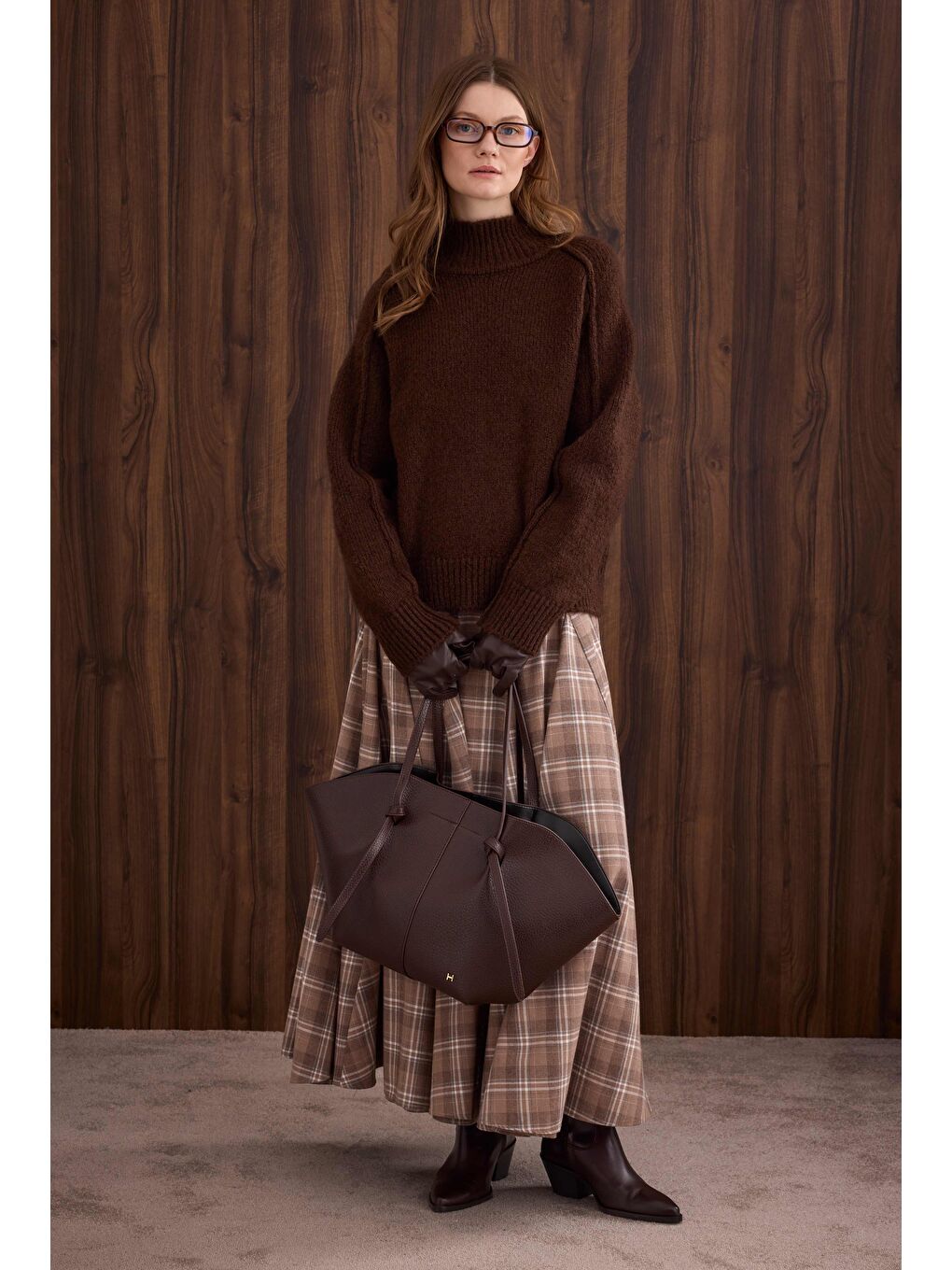 Kahverengi %100 Deri Uzun Eldiven Acı Kahve-1