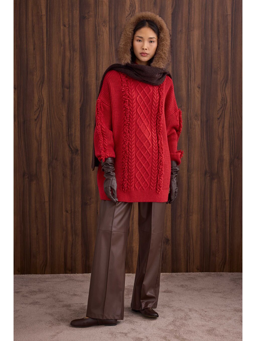 Kahverengi %100 Deri Uzun Eldiven Acı Kahve-2