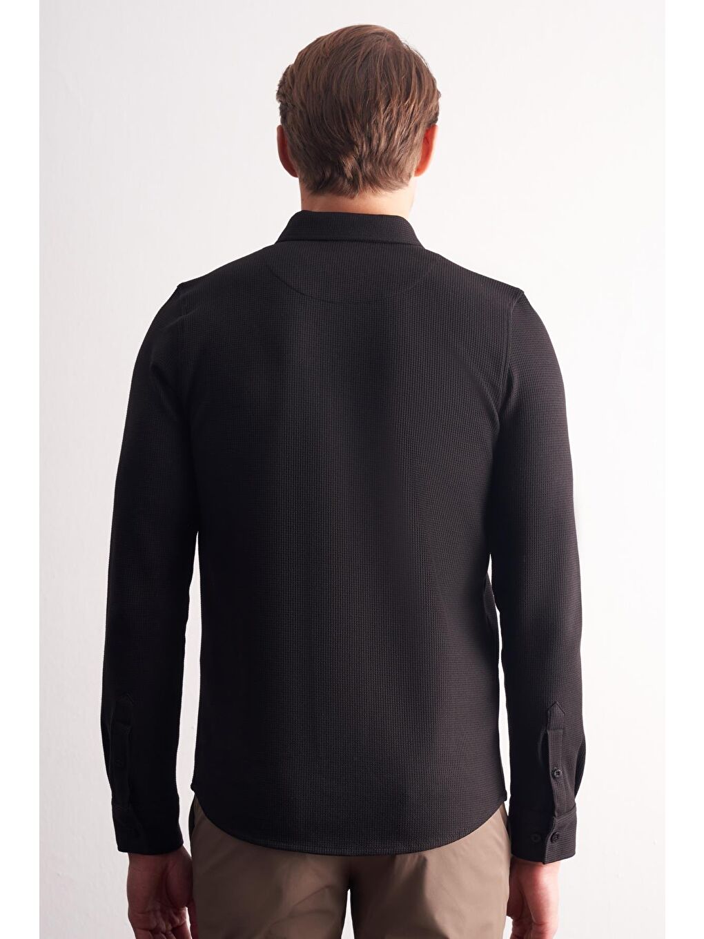 Siyah Uzun Kol Düğmeli Yaka  Pamuklu Slim Fit Gömlek 1004255267-4