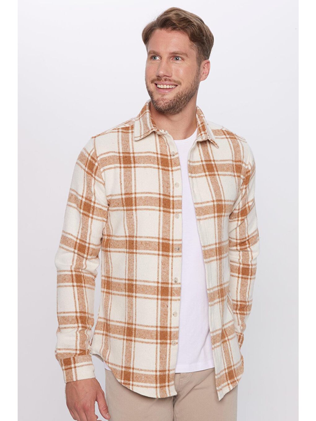 Karışık Erkek Slim Fit Dar Kesim Oduncu Kareli Kışlık Gömlek-1