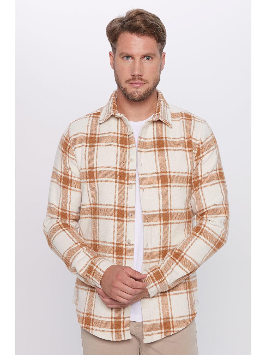 Karışık Erkek Slim Fit Dar Kesim Oduncu Kareli Kışlık Gömlek-2