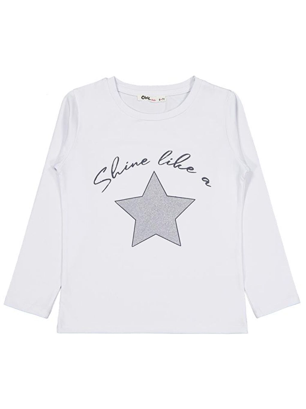 Beyaz Girls Yıldız Baskılı 6-9 Yaş Sweatshirt-1