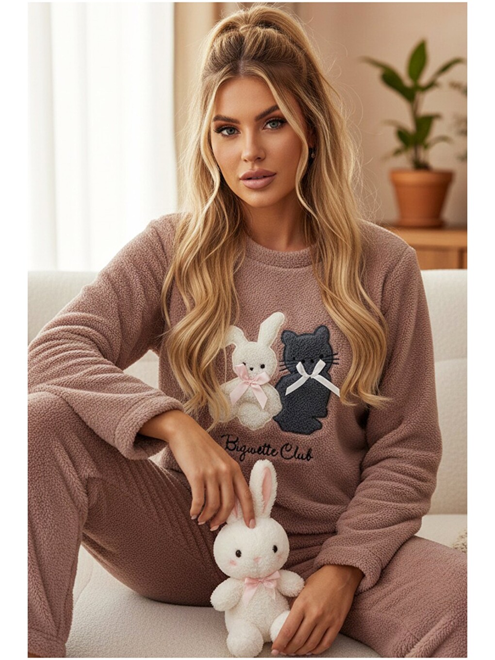 Pembe Wellsoft Kışlık Örme Pijama Takım
