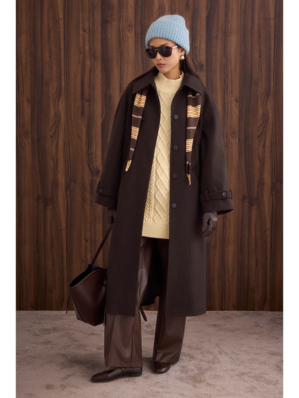 Kahverengi %100 Deri Uzun Eldiven Acı Kahve-4