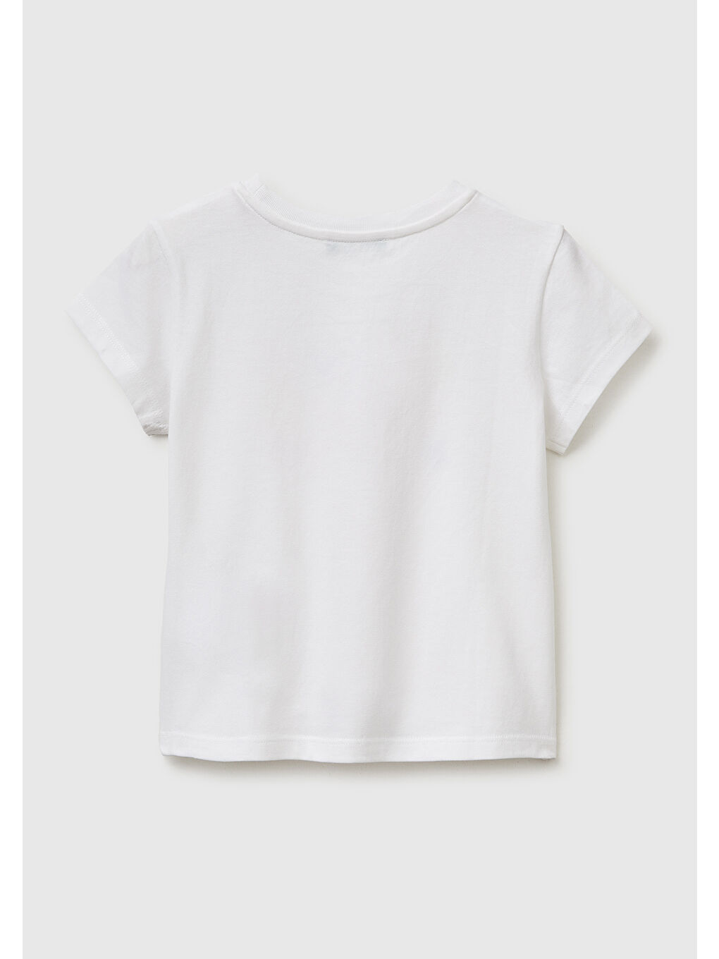 Kız Çocuk Beyaz Simli Grafik Baskılı Kısa Kollu Ribanalı Yaka T-Shirt-1