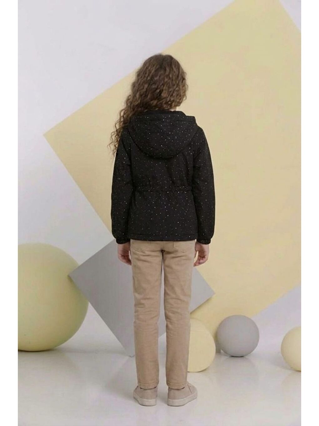 Siyah Kız Çocuk Nova Kumaş Taşlı Trençkot ,Penye, Keten Pantolonlu Alt Üst Takım TKM1011-3