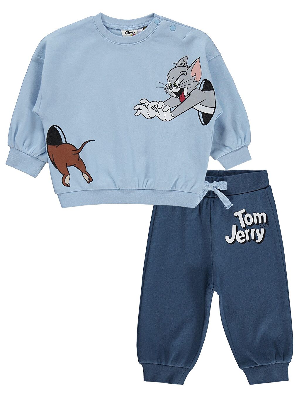 Baby Tom and Jerry Baskılı 3-18 Ay Takım - Mavi-3