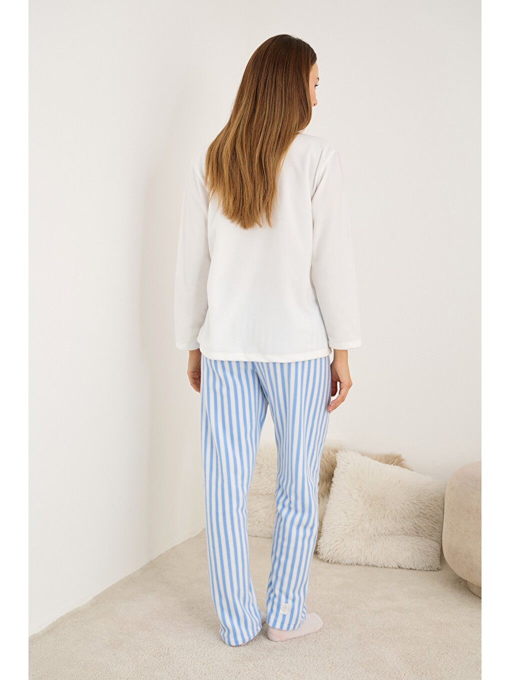 Karışık Polar Kışlık Örme Pijama Takım-2