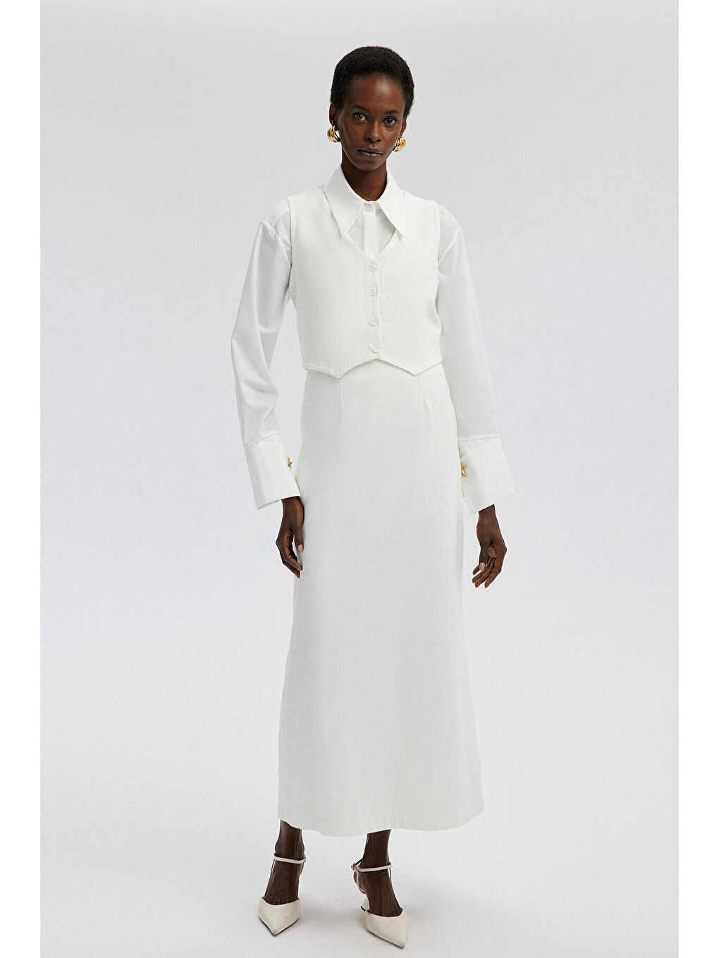 Ekru Yelek Etek Takım