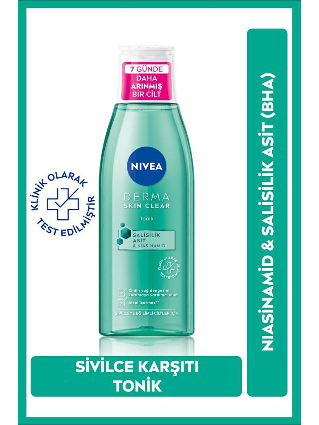 NIVEA Şeffaf Derma Skin Clear Sivilce Karşıtı Niasinamid Ve Salisilik Asit (Bha) Tonik 200 ml